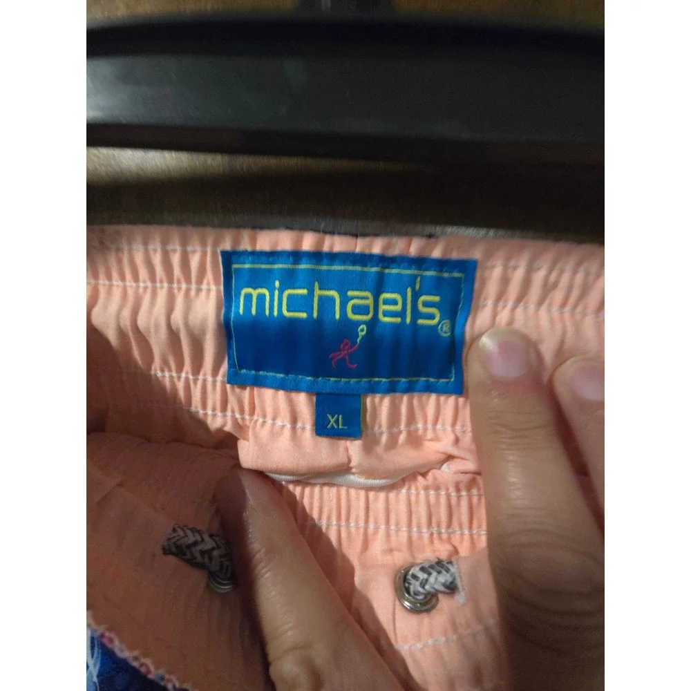Michaels Mens XL Swim Trunks Blue Aquatic Fish Starfish Print Mesh Lined Shorts